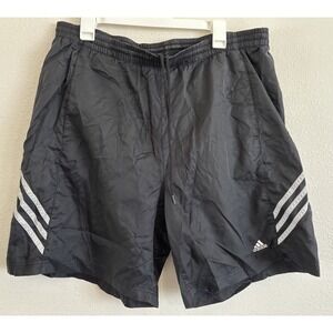 Vintage 2006 Adidas Mens XL Black Nylon 3 Stripe Athletic Shorts Y2K
